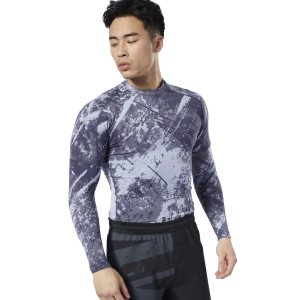 Bluza Męskie Reebok Combat Jacquard Rash Guard Głęboka Niebieskie PL 41HGUJY